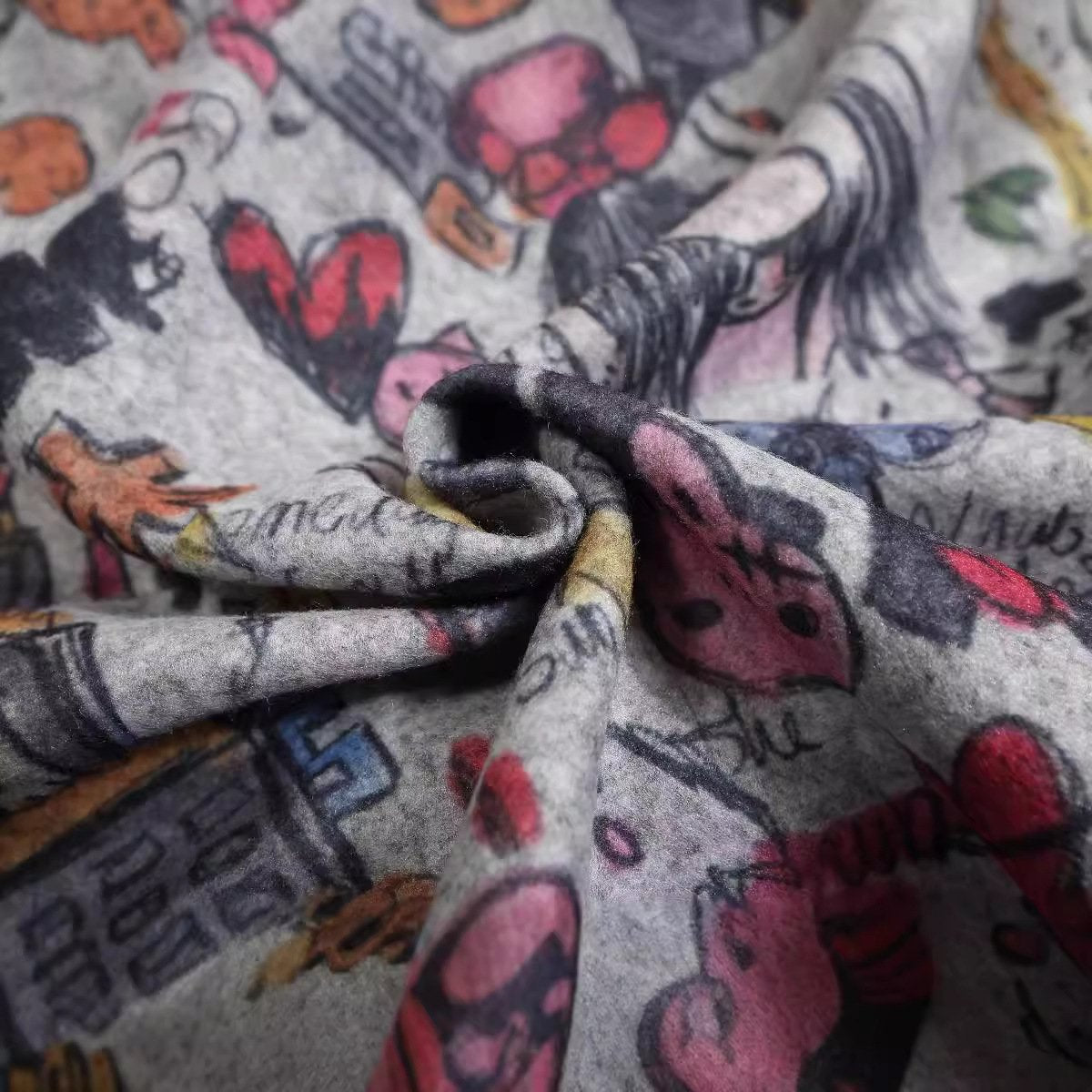 American Style Trendy Brand Fun Graffiti Print Cardigan Hoodie Women's Loose College Style Couple's Coat