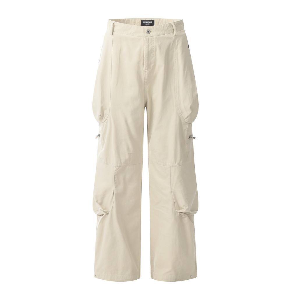 Vibe Fashion Brand Men's Overalls Pleated Pocket Three-dimensional Patch Pocket Design Sense Niche Loose Wide Leg Straight Trousers