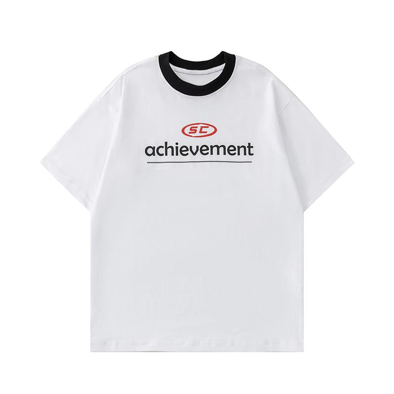 T Shirts Oversize Streetwear Letter Print Short Sleeve Cotton Tee Casual Round Neck Summer Solid Color Sports Style