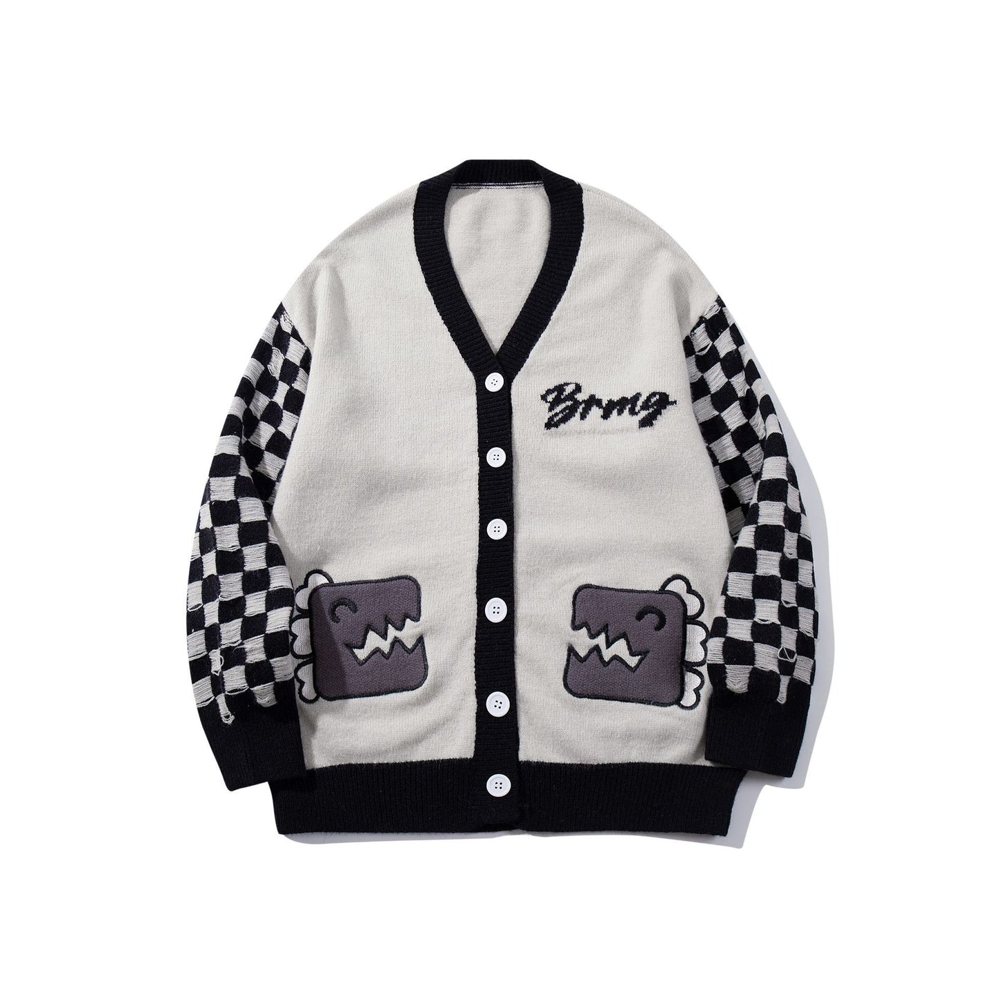 Academy Style Chessboard Stitching Cardigan Sweater Men's And Women's Loose Lazy Style Couple's Sweater Jacket