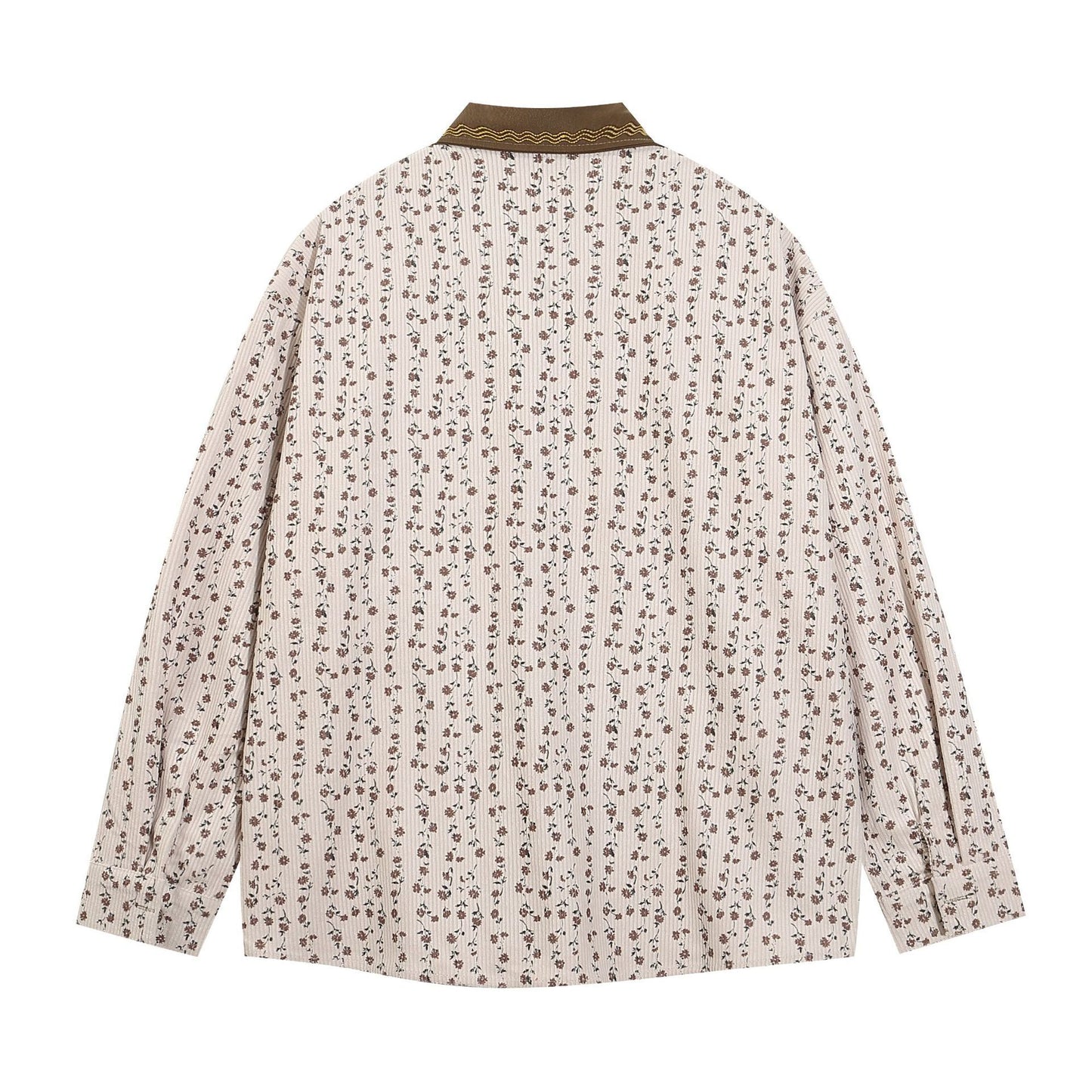 Japanese Style Vintage Contrast Cartoon Embroidered Long-sleeved Shirt Men's And Women's Autumn Loose Casual Couple Shirt
