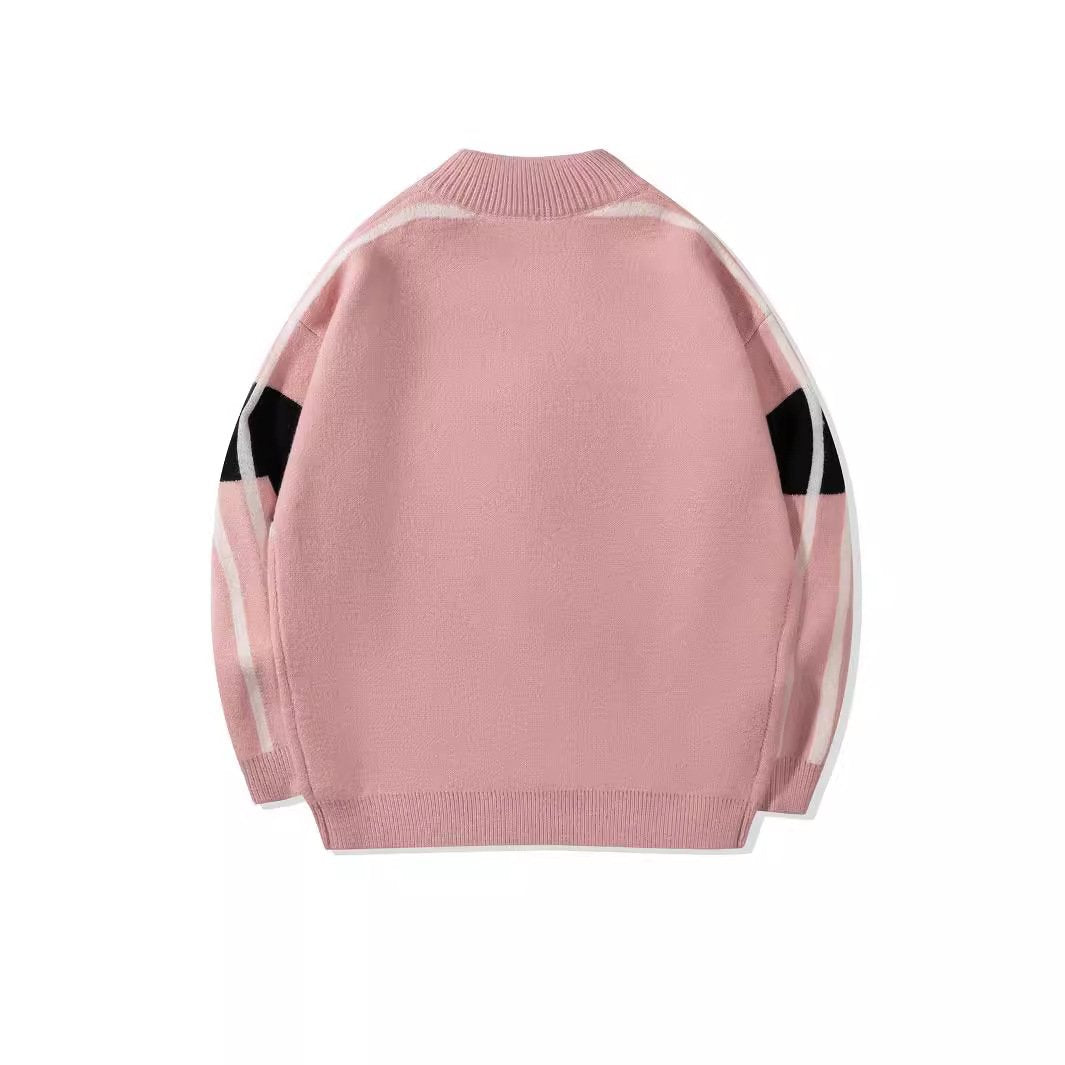 Three Stripes Striped Collar Jacket 2024 Autumn New Loose Retro Knitted Sweater Jacket