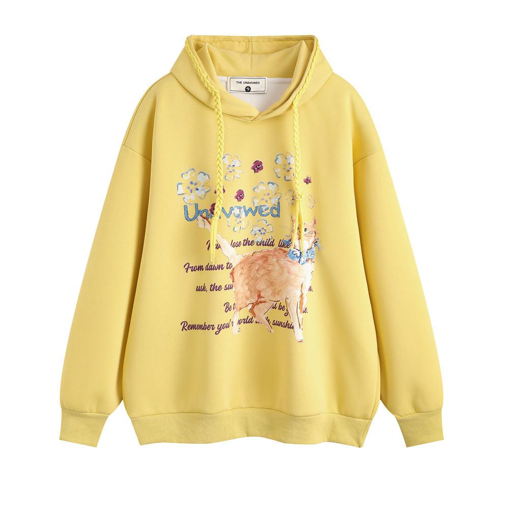Animal Kitten Printed Loose Pullover Sweater High Street Fashionable Autumn And Winter Style Casual Long Sleeve Cartoon Hoodie For Men And Women