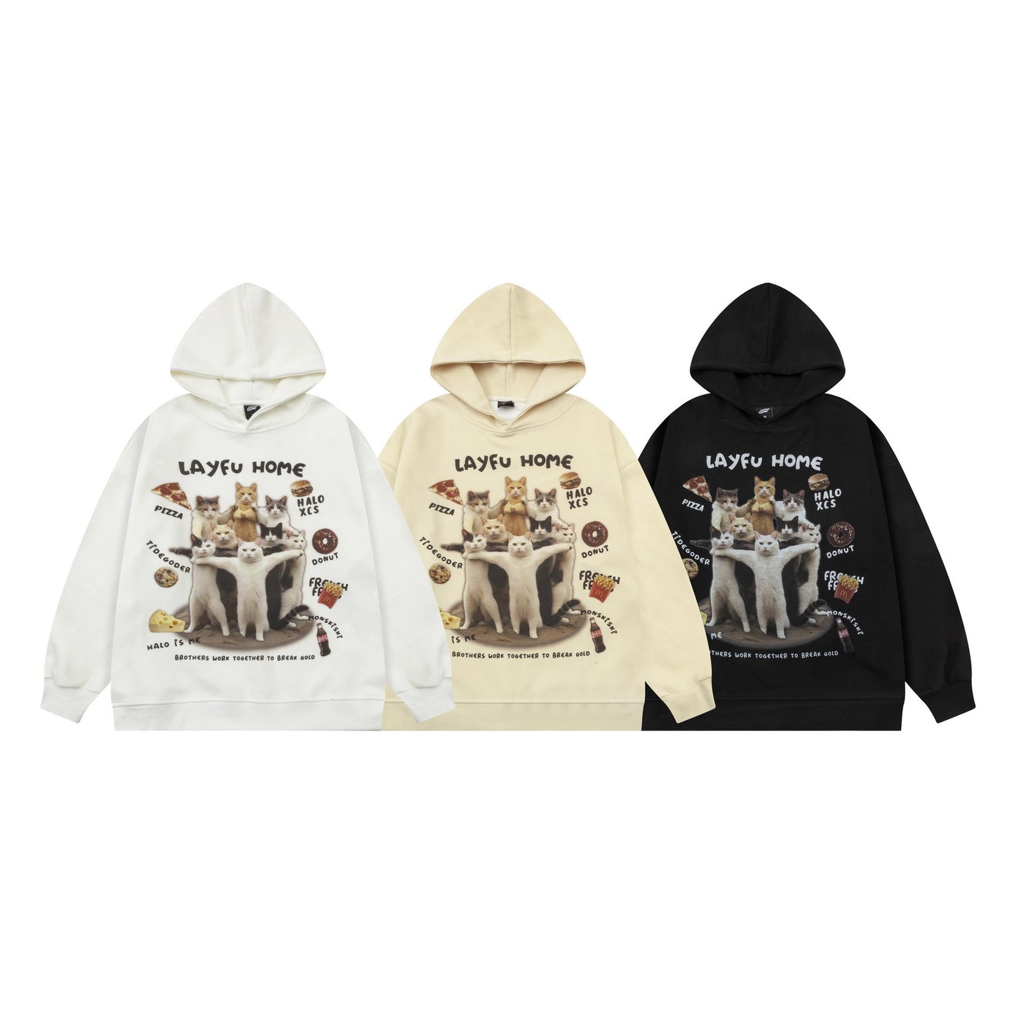 American Style Creative Fun Kuso Cat Hooded Sweater Oversize Loose Casual Top For Couple