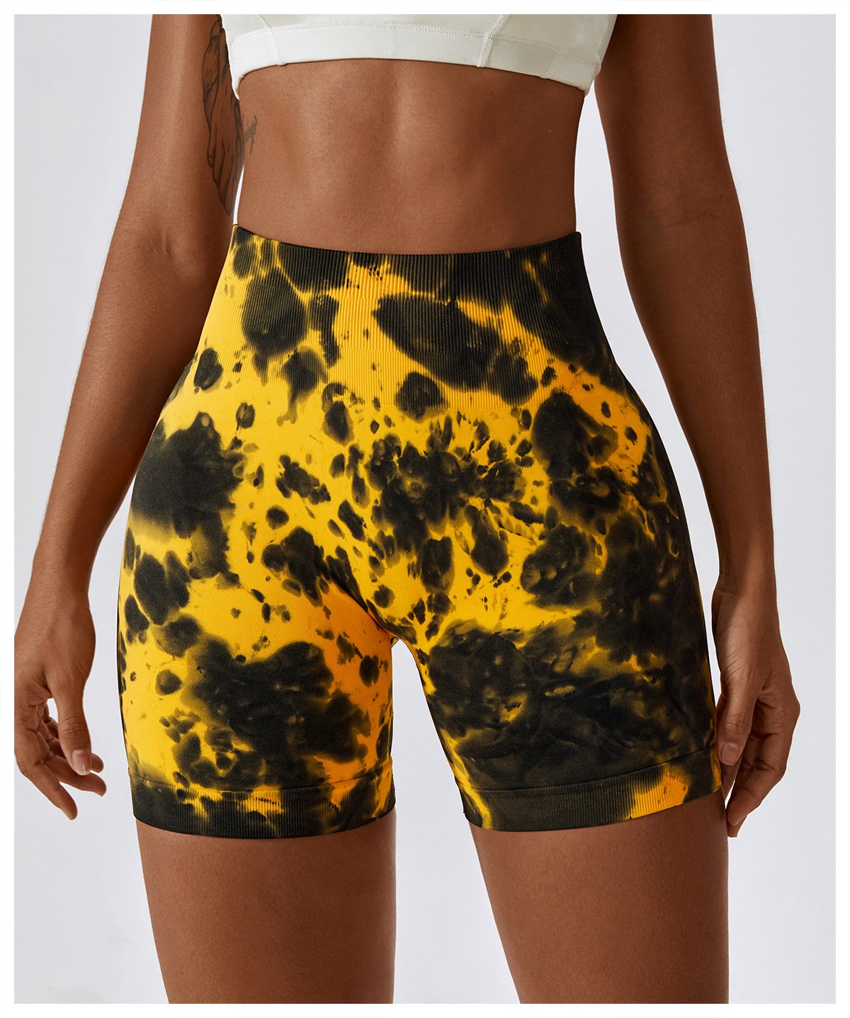 European And American Tie-Dye Seamless Yoga Shorts High Waist Hip-lifting Fitness Pants Belly Tight Sports Shorts Women's 7356
