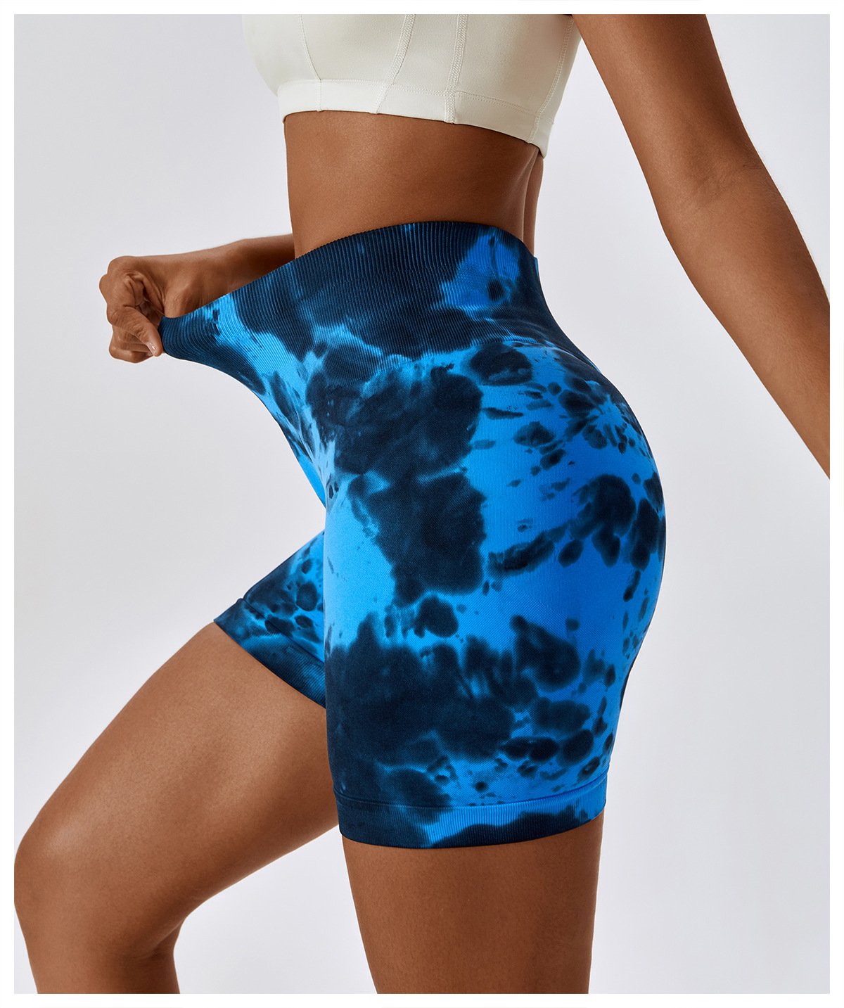 European And American Tie-Dye Seamless Yoga Shorts High Waist Hip-lifting Fitness Pants Belly Tight Sports Shorts Women's 7356