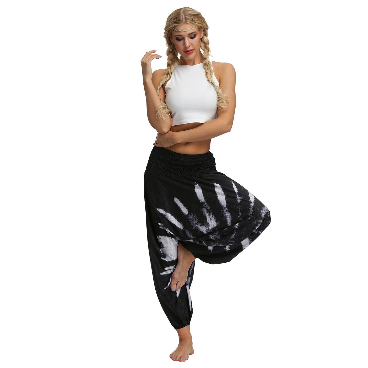 Amazon Explosions Tie-Dye Digital Printing Women's Sports Yoga Pants Large Size Loose Crotch Lantern Dance Pants