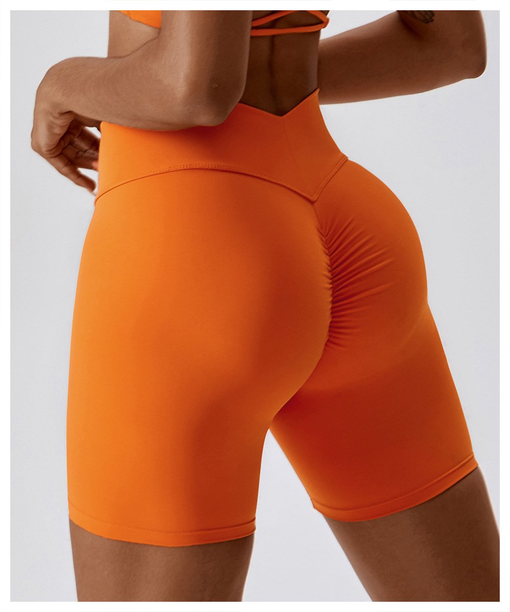 European And American Naked Tight Yoga Shorts Women's High Waist Hip-lifting Fitness Pants Running Tight Sports Shorts 8233