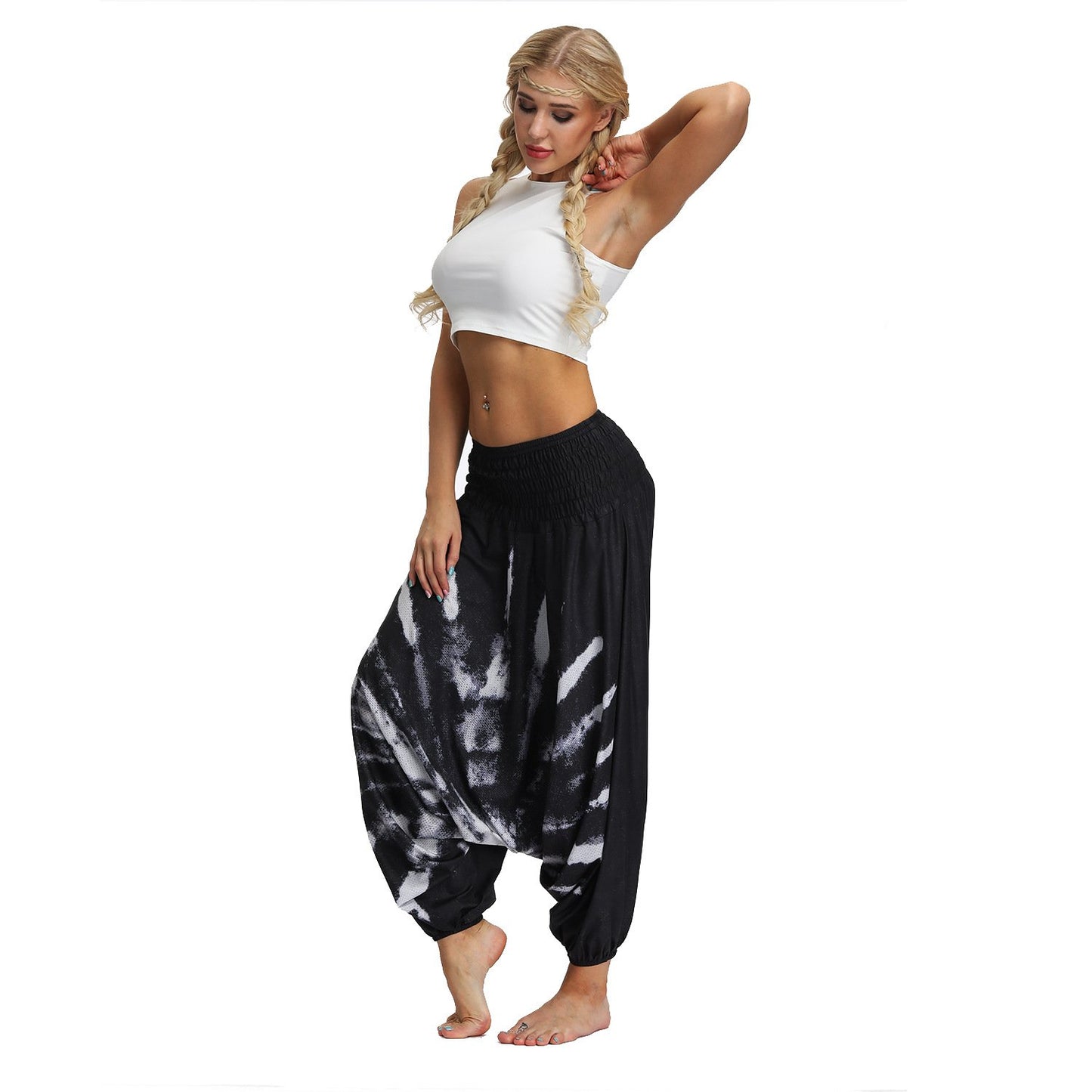 Amazon Explosions Tie-Dye Digital Printing Women's Sports Yoga Pants Large Size Loose Crotch Lantern Dance Pants
