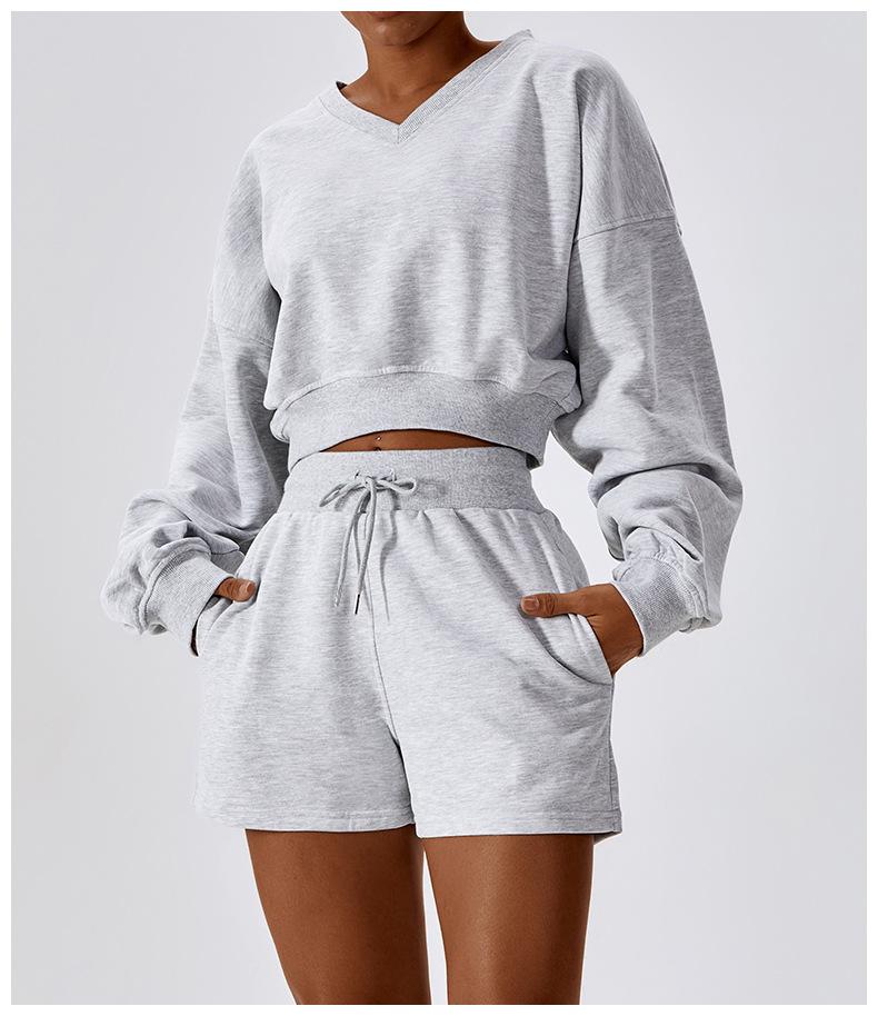 European And American Loose Long Sleeve Sports Sweat Outdoor Warm V-neck Pullover All-match Casual Sweat Top 8235