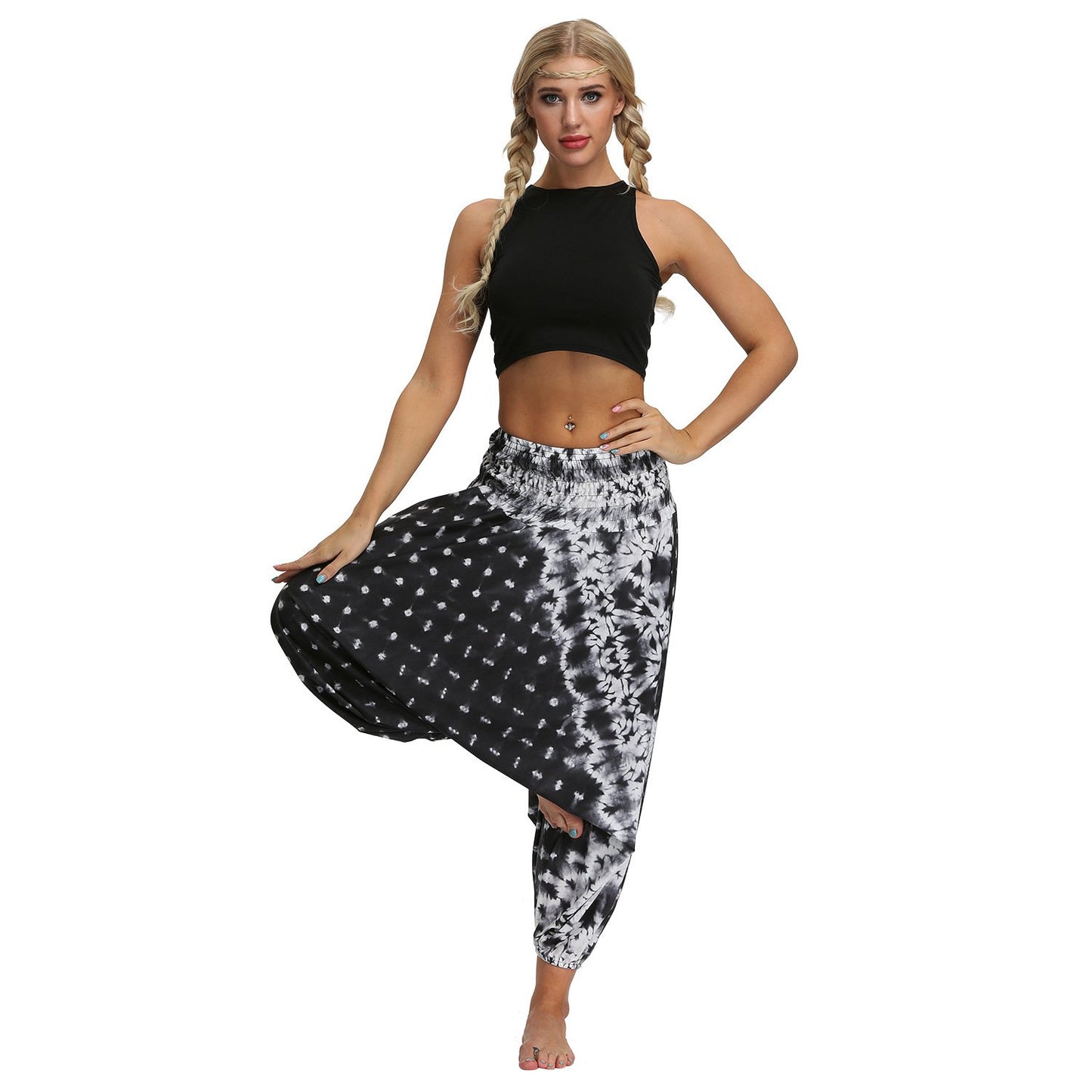 Amazon Explosions Tie-Dye Digital Printing Women's Sports Yoga Pants Large Size Loose Crotch Lantern Dance Pants