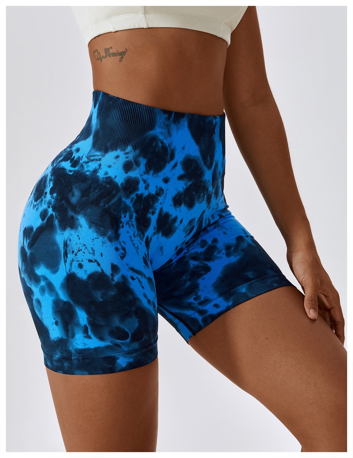 European And American Tie-Dye Seamless Yoga Shorts High Waist Hip-lifting Fitness Pants Belly Tight Sports Shorts Women's 7356