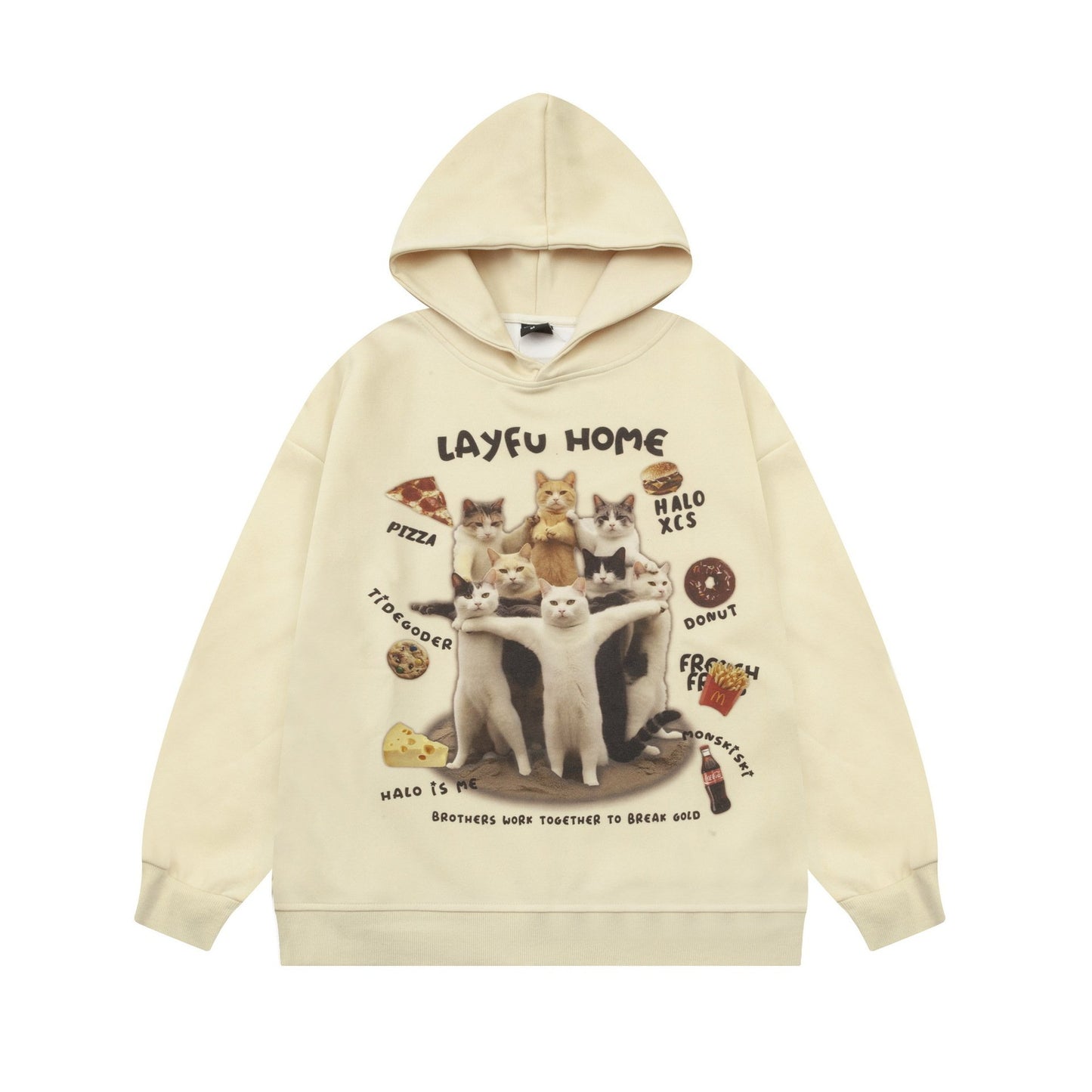 American Style Creative Fun Kuso Cat Hooded Sweater Oversize Loose Casual Top For Couple
