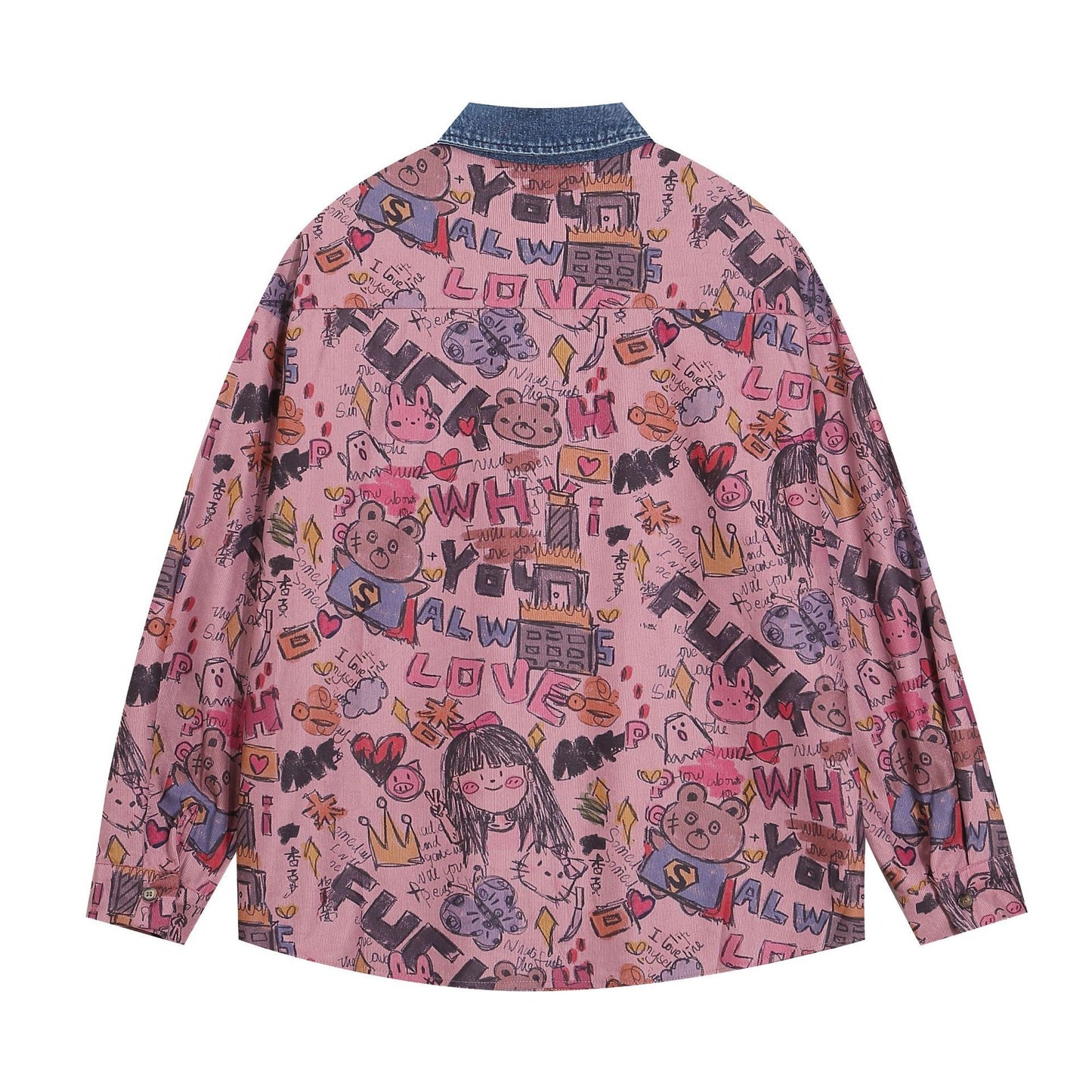 Vintage Academy Style Full Print Graffiti Print Long Sleeve Shirt For Men And Women Spring And Autumn Loose Casual Jacket Trendy