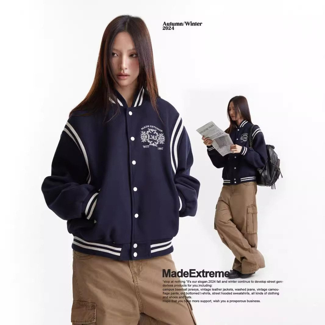 Badge Letter Embroidered Button Autumn And Winter New All-match Casual Sports Jacket Coat