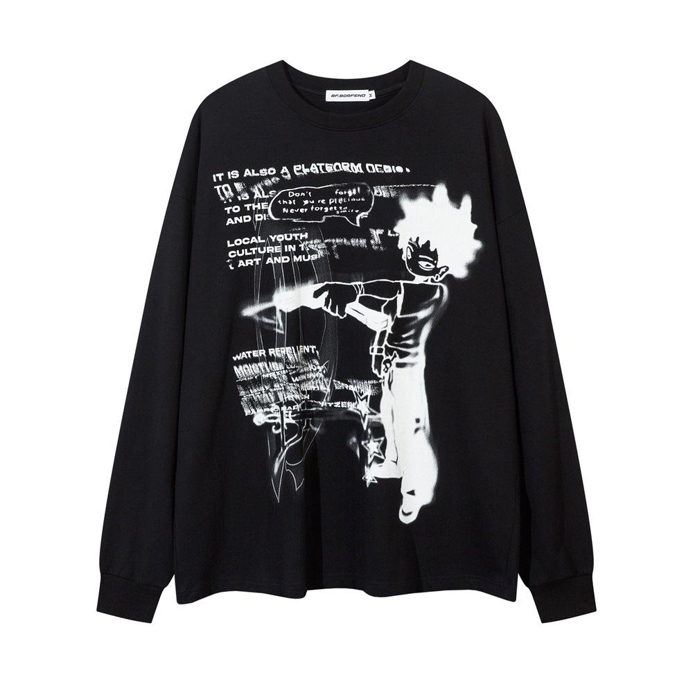 Animation Character Crew Neck Vests Men's Spring And Autumn Double Sand 270g Cartoon Printing Loose Casual Pullover Jacket Street Tide