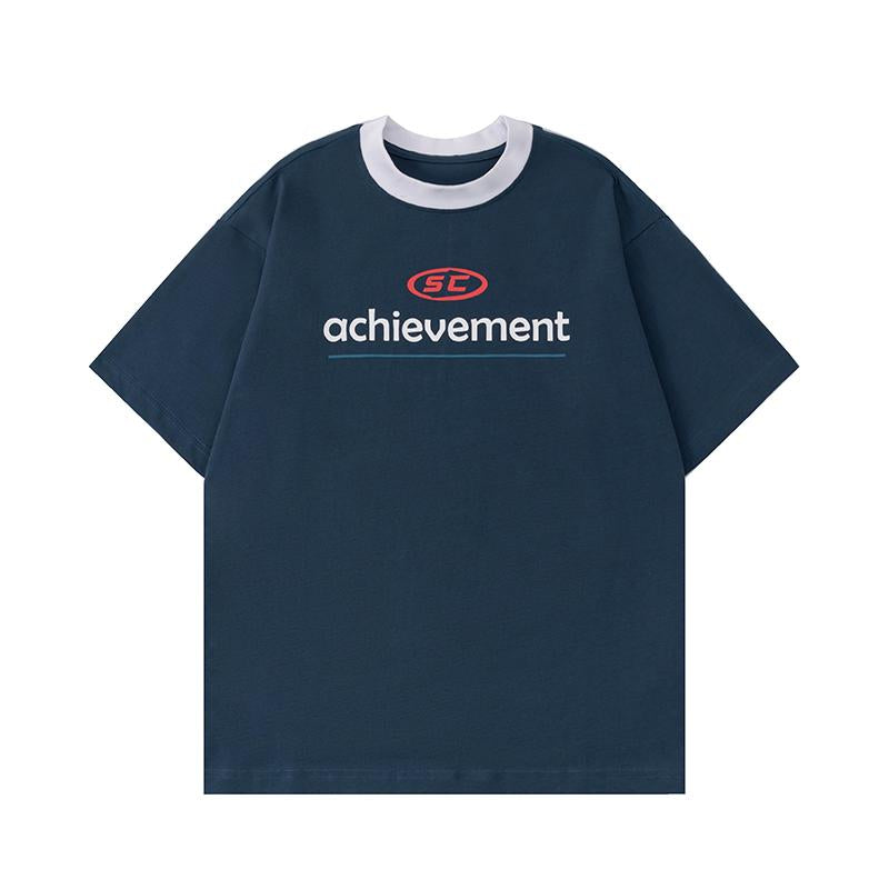 T Shirts Oversize Streetwear Letter Print Short Sleeve Cotton Tee Casual Round Neck Summer Solid Color Sports Style