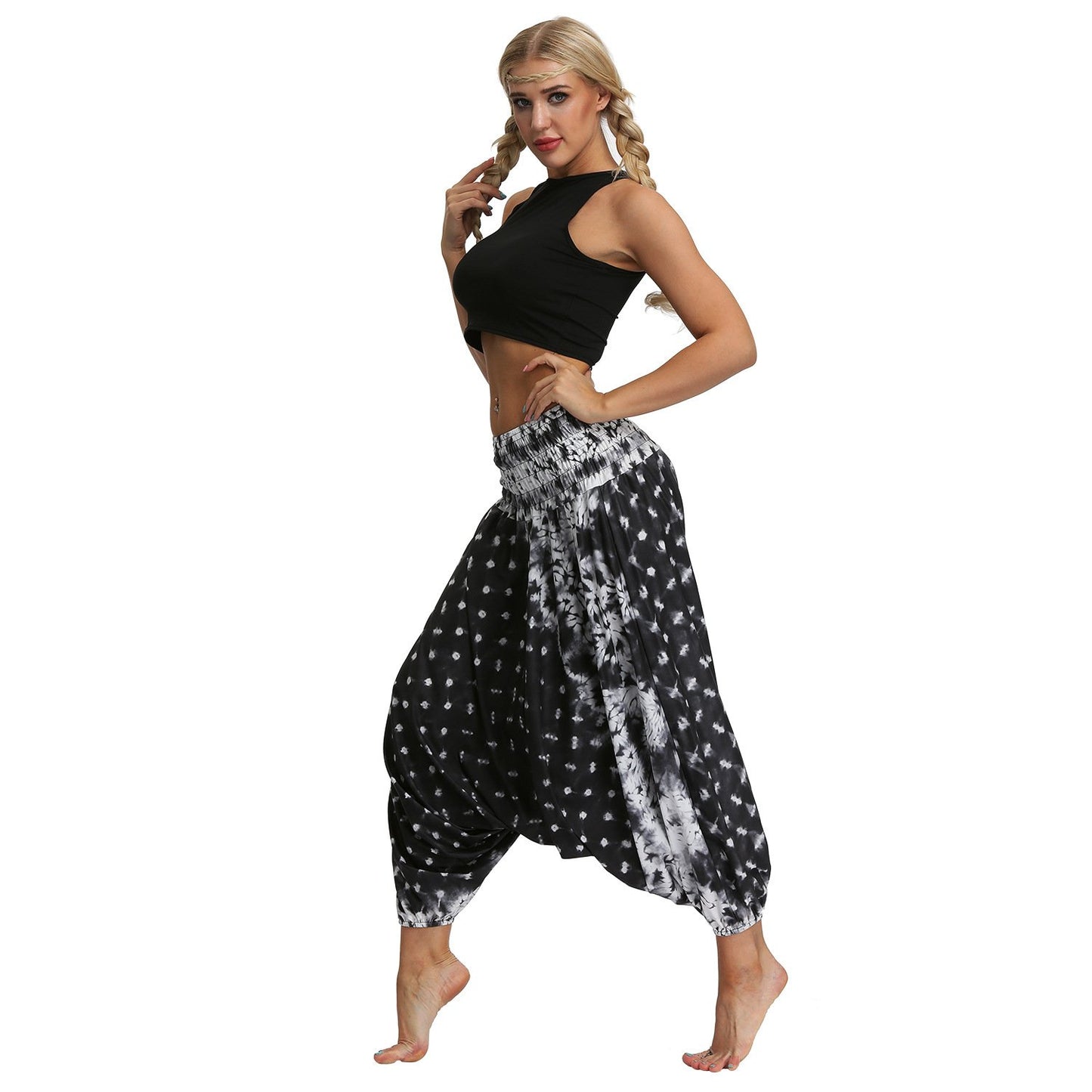 Amazon Explosions Tie-Dye Digital Printing Women's Sports Yoga Pants Large Size Loose Crotch Lantern Dance Pants