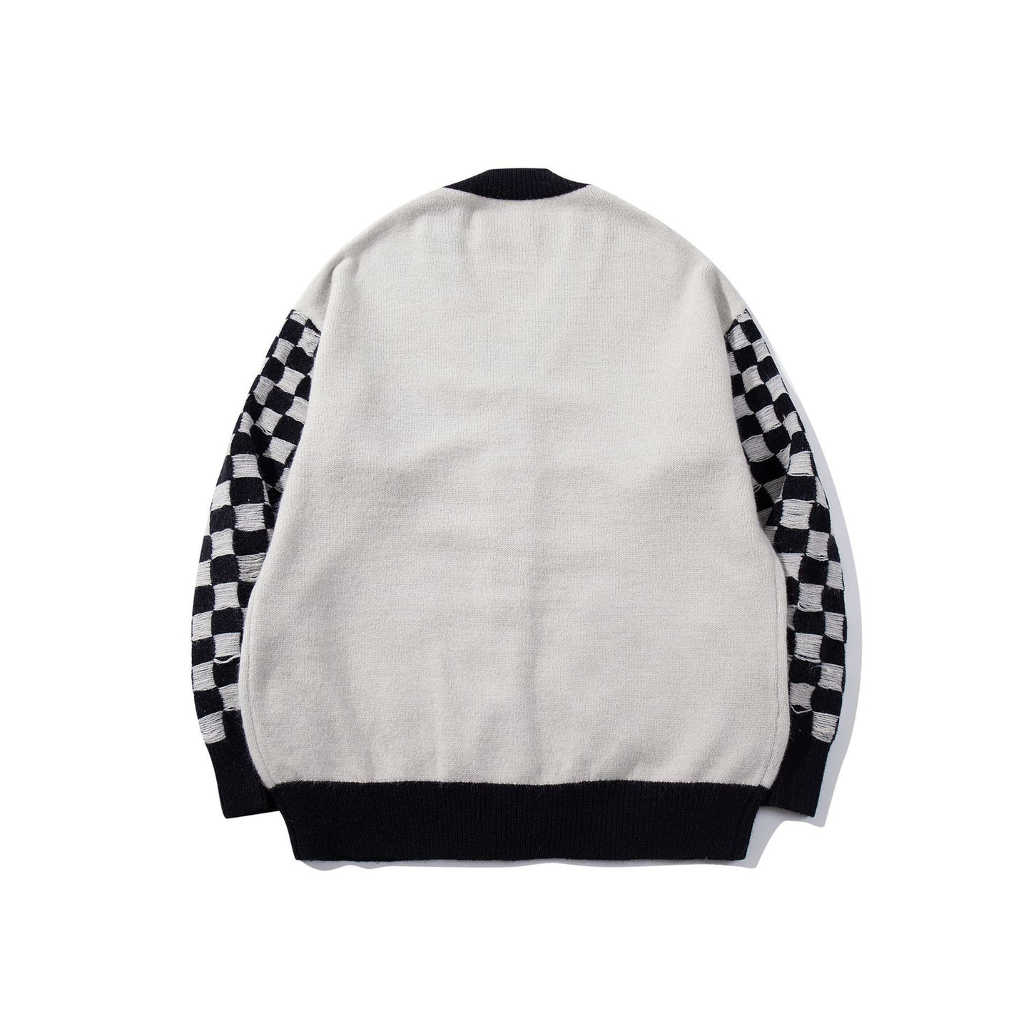 Academy Style Chessboard Stitching Cardigan Sweater Men's And Women's Loose Lazy Style Couple's Sweater Jacket