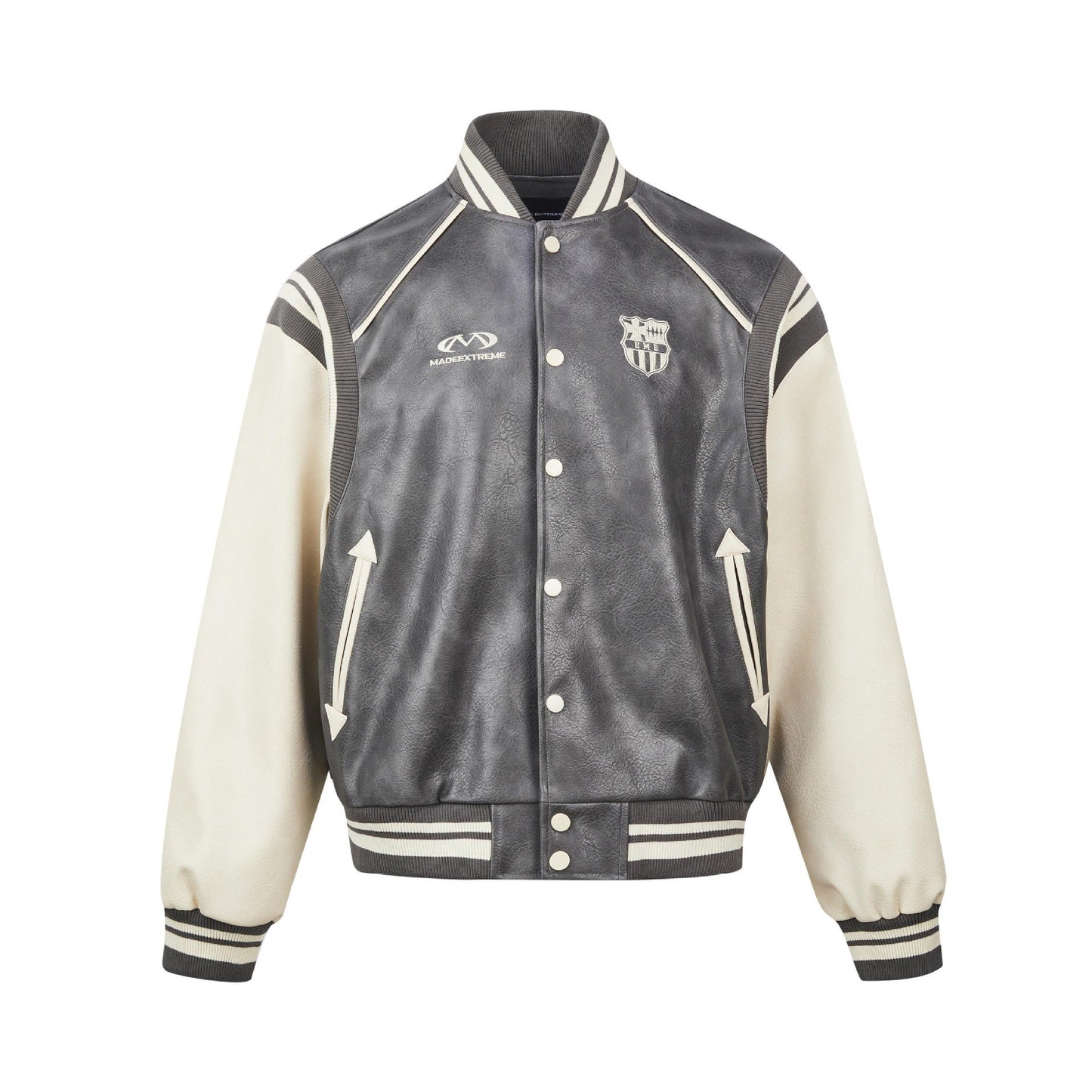 High Street Hiphop Badge Embroidered American Vintage Stitching Autumn Baseball Suit Coat Puleather Jacket