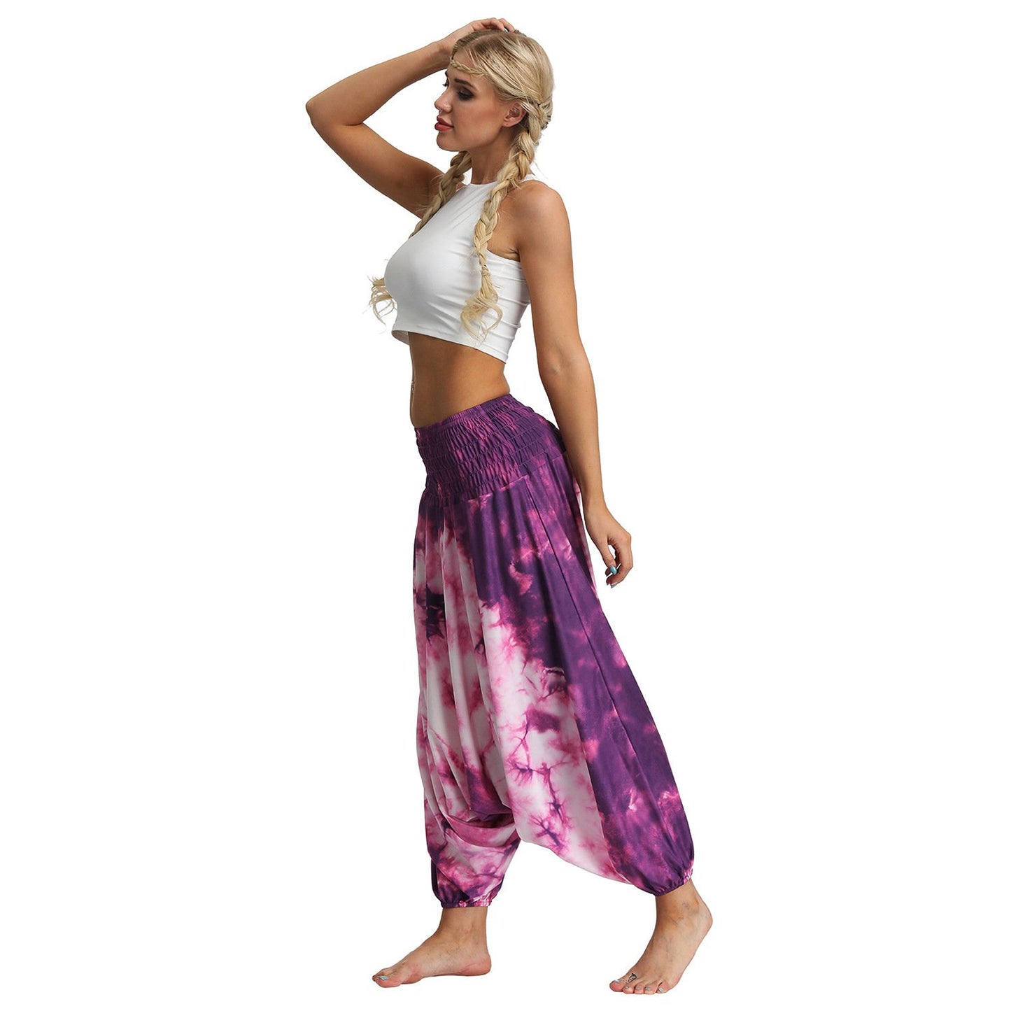 Amazon Explosions Tie-Dye Digital Printing Women's Sports Yoga Pants Large Size Loose Crotch Lantern Dance Pants
