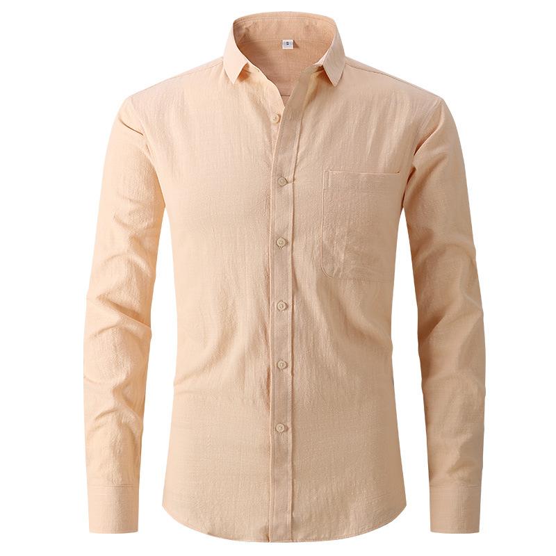Amazon Cross-border Explosions Men's Imitation Cotton And Linen Shirt Black Long Sleeve Business Slim Handsome Outer Shirt Autumn Men
