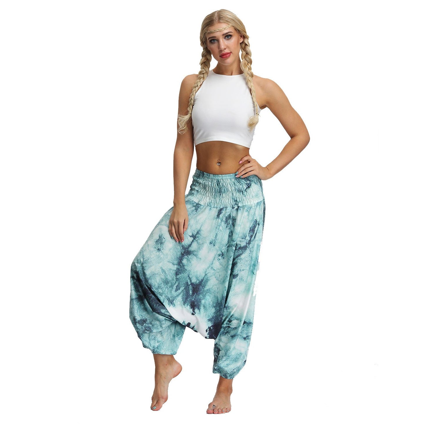 Amazon Explosions Tie-Dye Digital Printing Women's Sports Yoga Pants Large Size Loose Crotch Lantern Dance Pants