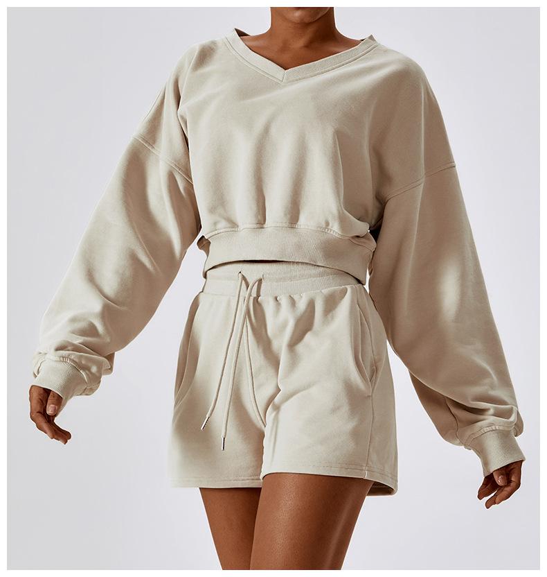 European And American Loose Long Sleeve Sports Sweat Outdoor Warm V-neck Pullover All-match Casual Sweat Top 8235