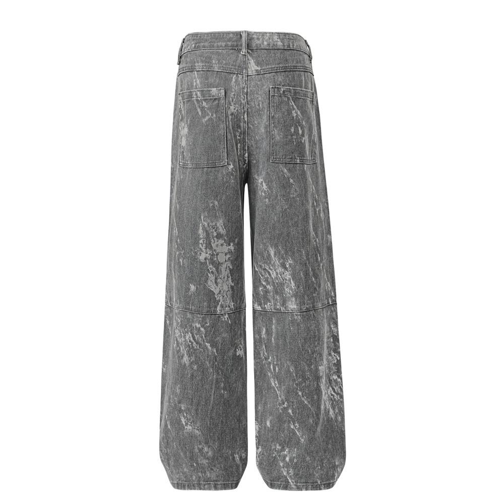 Tie-Dye Contrast Multi-Pocket Crane Pants Men's Loose Street Fashion Pleated Casual Straight Pants Wide-Leg Pants