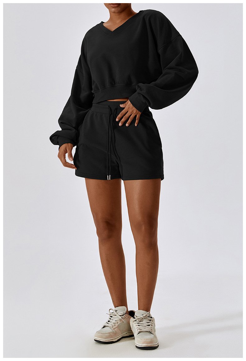 European And American Loose Long Sleeve Sports Sweat Outdoor Warm V-neck Pullover All-match Casual Sweat Top 8235