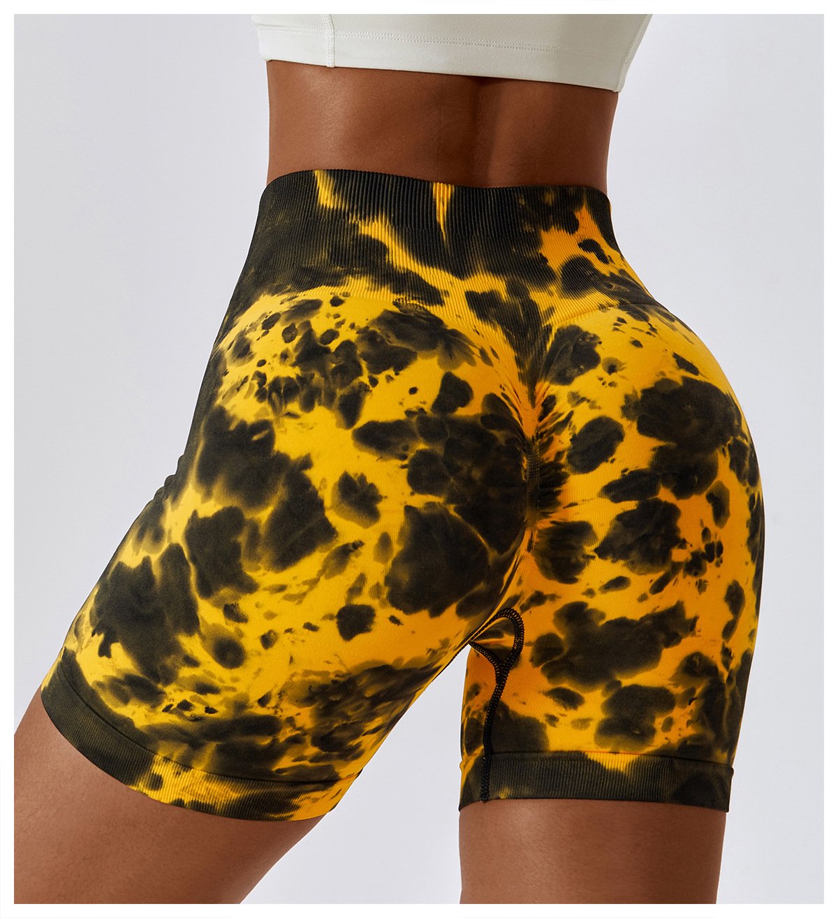 European And American Tie-Dye Seamless Yoga Shorts High Waist Hip-lifting Fitness Pants Belly Tight Sports Shorts Women's 7356