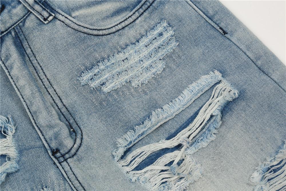 Heavy Industry Ripped Micro Horn Washed Jeans Men's European And American Fashion Brand Loose Wide Leg Pants High Street Casual Pants