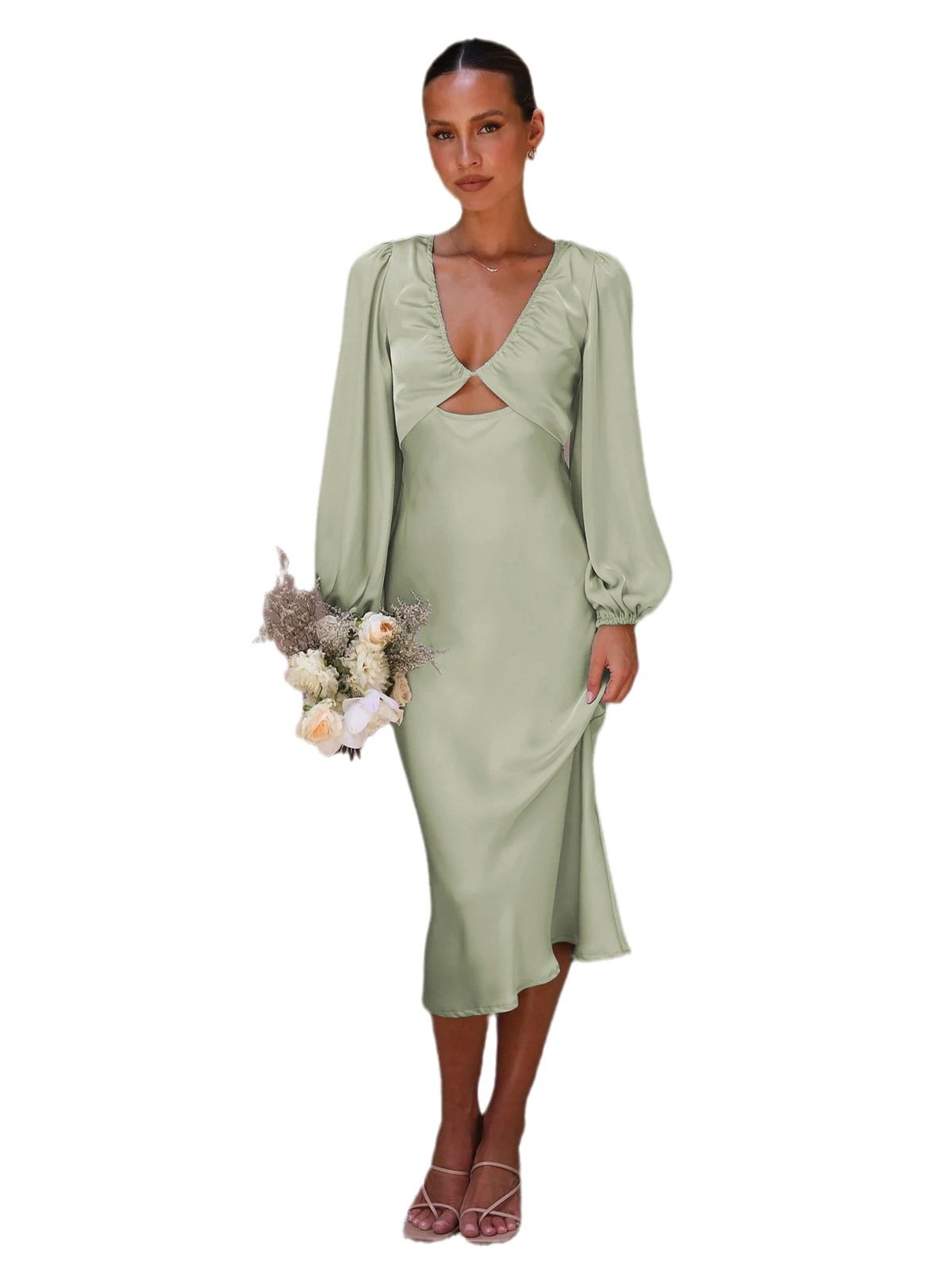 Amazon Explosions European And American Evening Dress High-grade Satin Strap Backless Bridesmaid Dress Elegant Elegant Dress Women