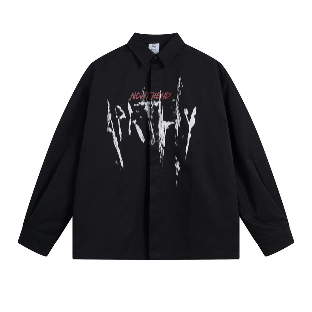 High Street Dark Graffiti Letter Printing Long Sleeve Shirt Spring And Autumn Men's Casual Loose Lapel Japanese Style Shirt Trend