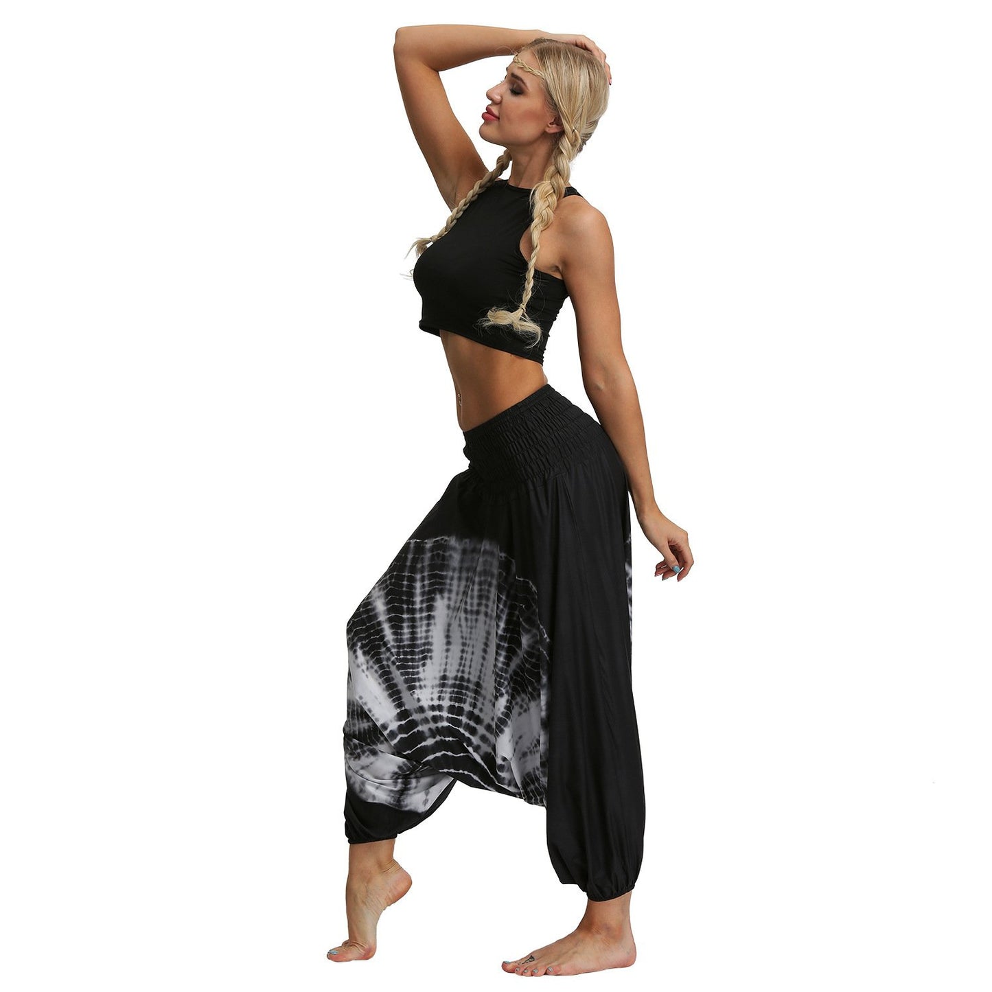 Amazon Explosions Tie-Dye Digital Printing Women's Sports Yoga Pants Large Size Loose Crotch Lantern Dance Pants