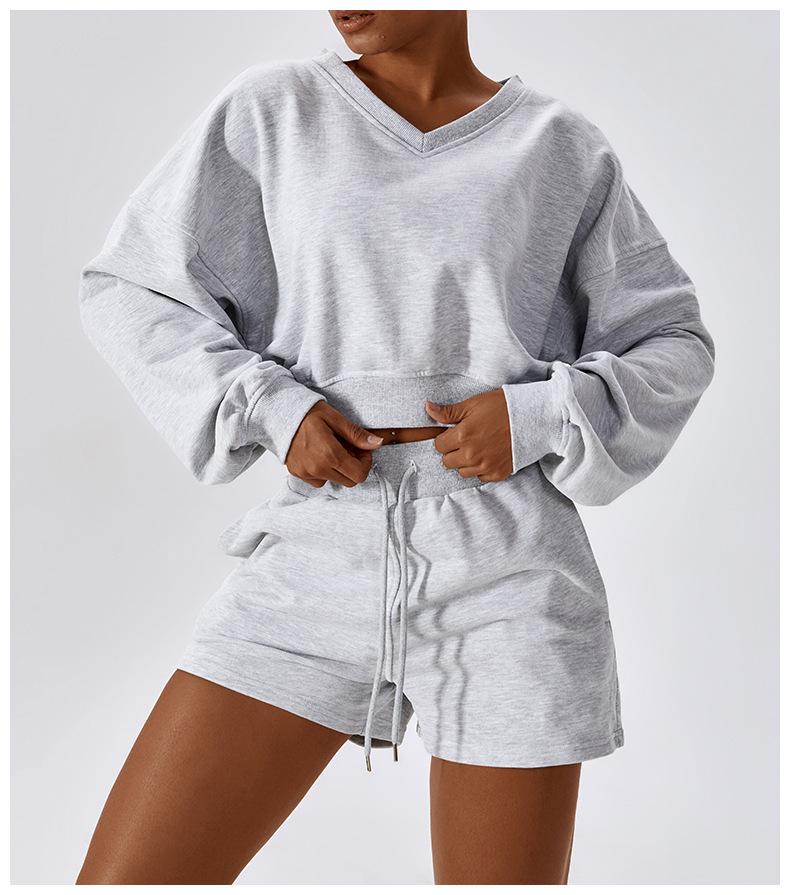 European And American Loose Long Sleeve Sports Sweat Outdoor Warm V-neck Pullover All-match Casual Sweat Top 8235