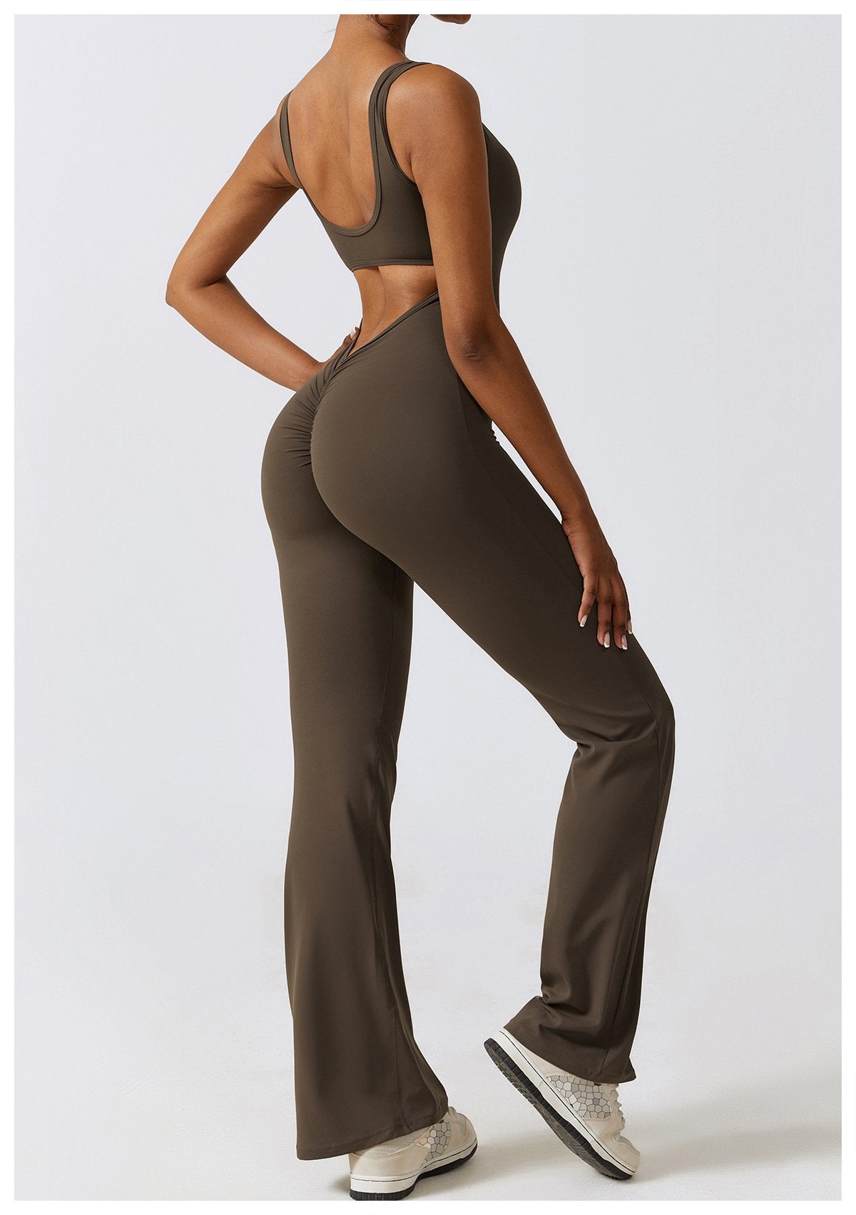 The United States Hollow-out Back Jumpsuit Peach Hip-lifting Sports Fitness Suit Micro-hora Jumpsuit Yoga Suit