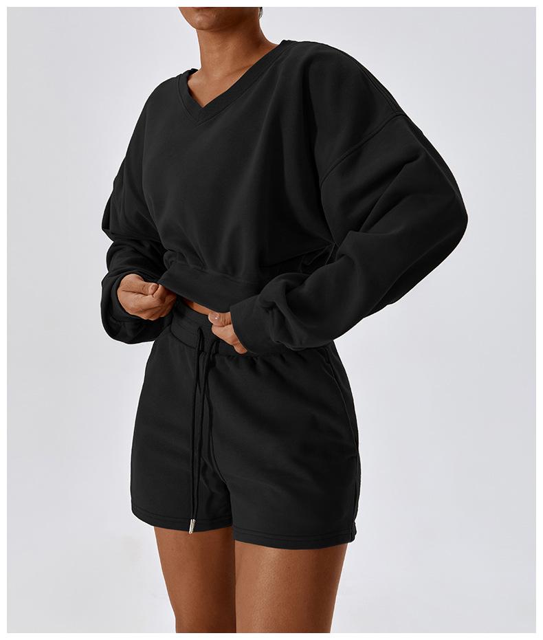 European And American Loose Long Sleeve Sports Sweat Outdoor Warm V-neck Pullover All-match Casual Sweat Top 8235