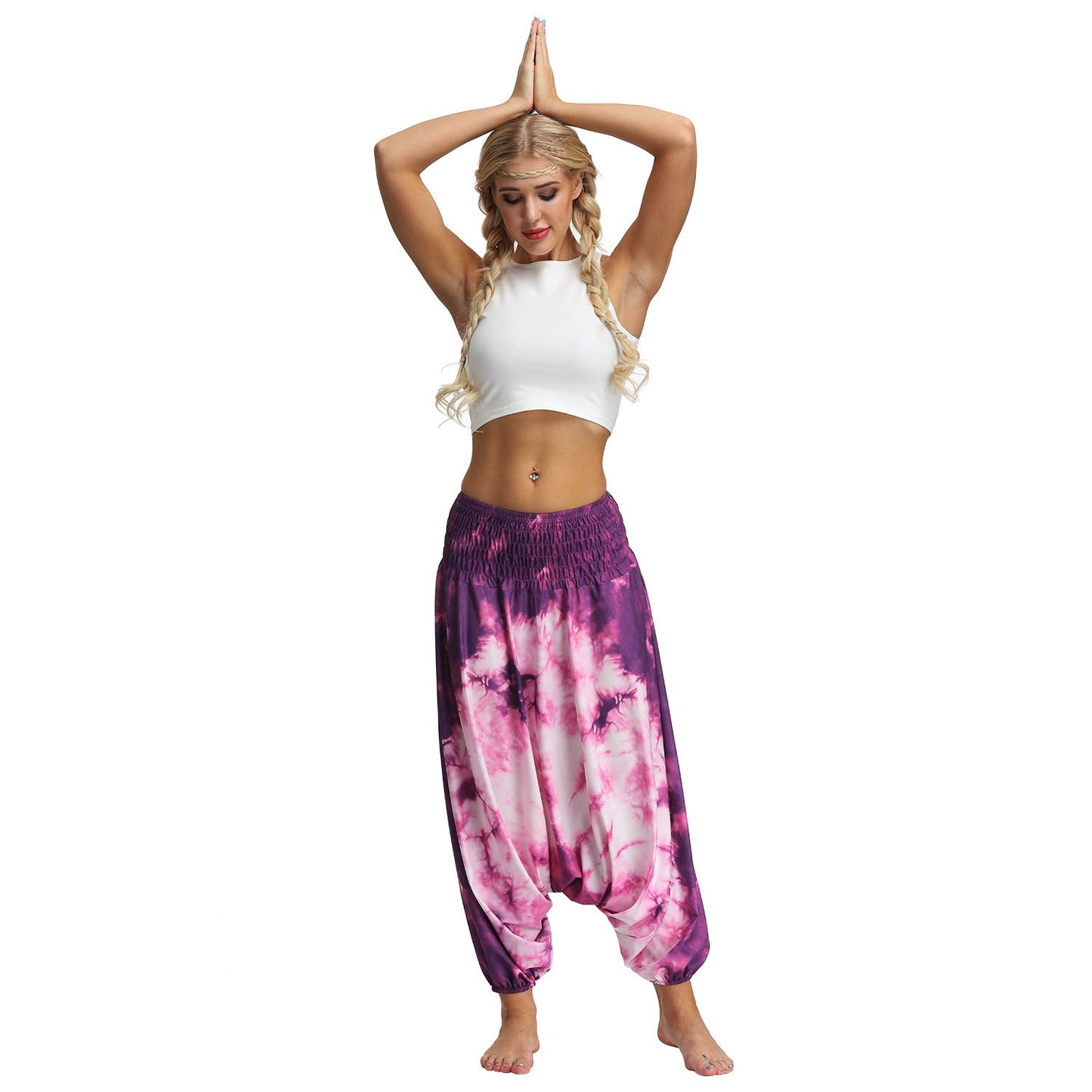 Amazon Explosions Tie-Dye Digital Printing Women's Sports Yoga Pants Large Size Loose Crotch Lantern Dance Pants