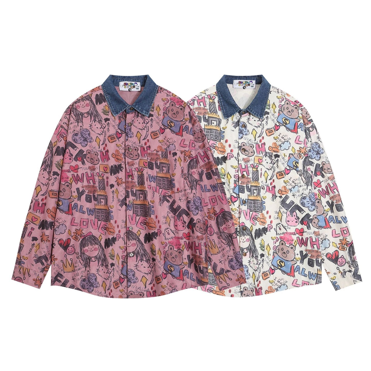 Vintage Academy Style Full Print Graffiti Print Long Sleeve Shirt For Men And Women Spring And Autumn Loose Casual Jacket Trendy