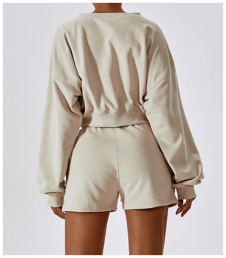 European And American Loose Long Sleeve Sports Sweat Outdoor Warm V-neck Pullover All-match Casual Sweat Top 8235