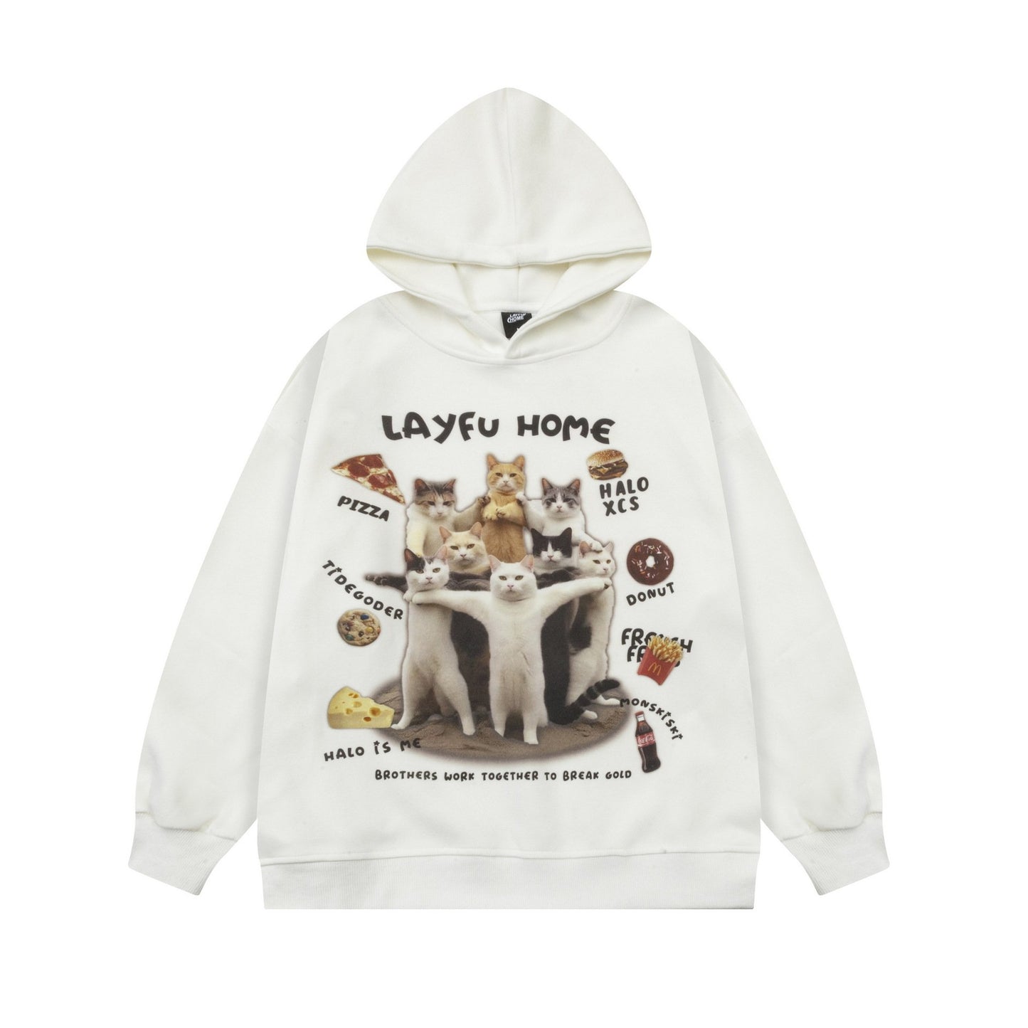 American Style Creative Fun Kuso Cat Hooded Sweater Oversize Loose Casual Top For Couple