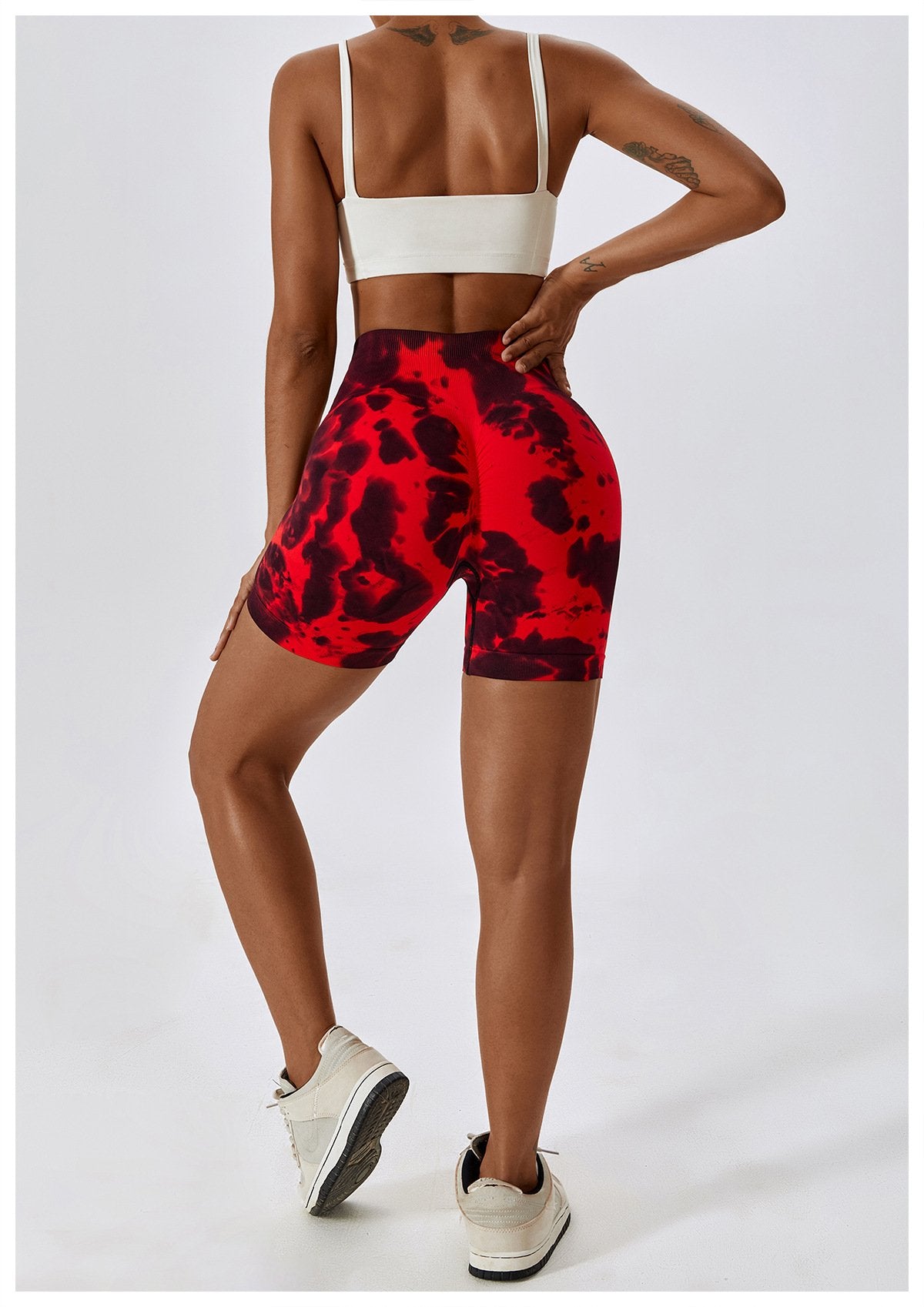 European And American Tie-Dye Seamless Yoga Shorts High Waist Hip-lifting Fitness Pants Belly Tight Sports Shorts Women's 7356