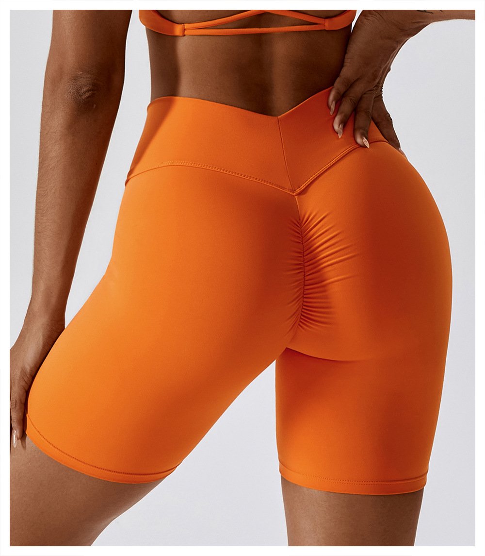 European And American Naked Tight Yoga Shorts Women's High Waist Hip-lifting Fitness Pants Running Tight Sports Shorts 8233