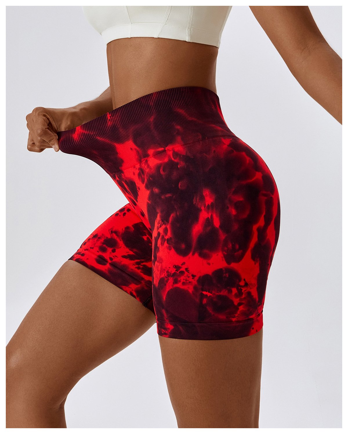 European And American Tie-Dye Seamless Yoga Shorts High Waist Hip-lifting Fitness Pants Belly Tight Sports Shorts Women's 7356