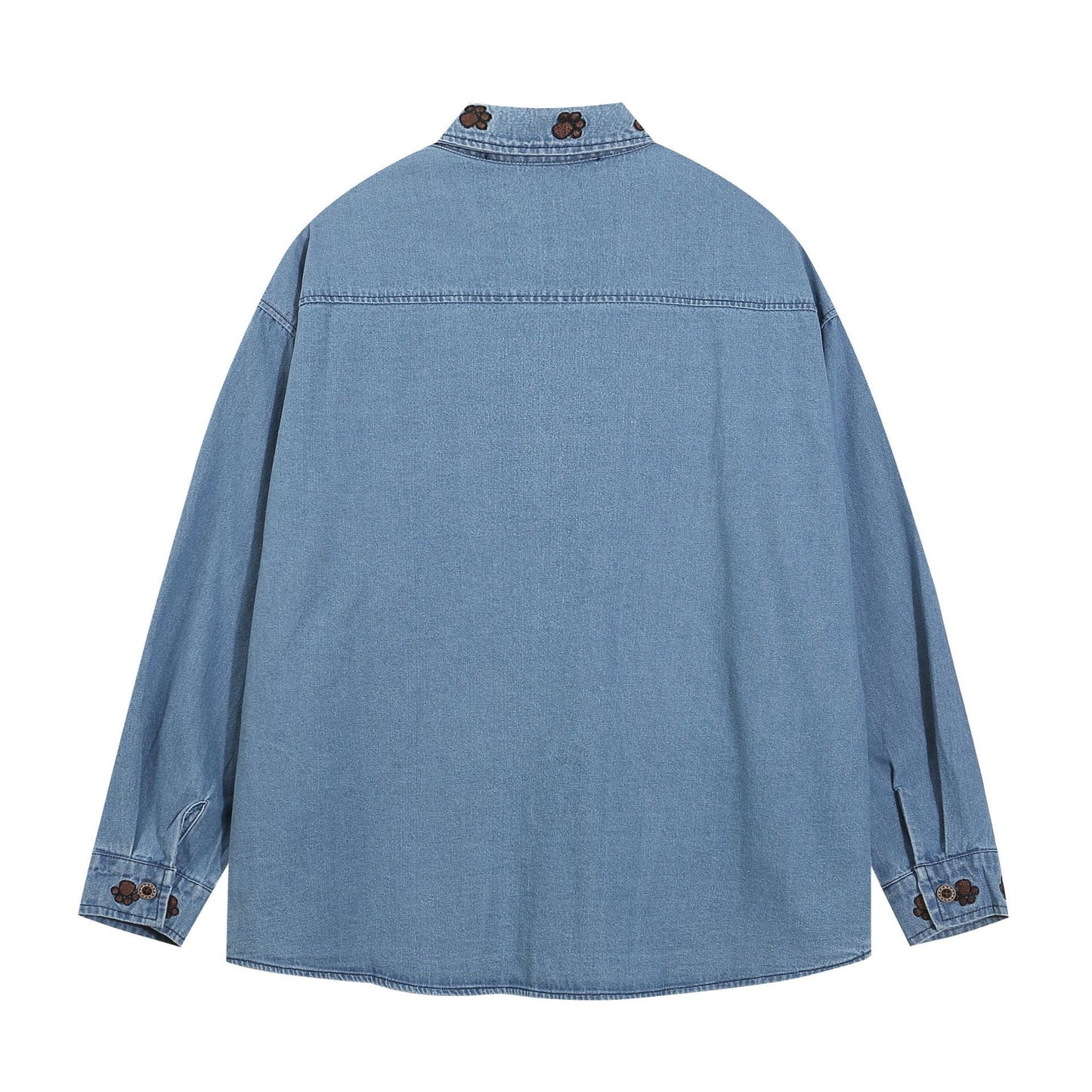 American Style Retro Fun Cartoon Embroidered Denim Long-sleeved Shirt Jacket Loose Casual All-match Couple