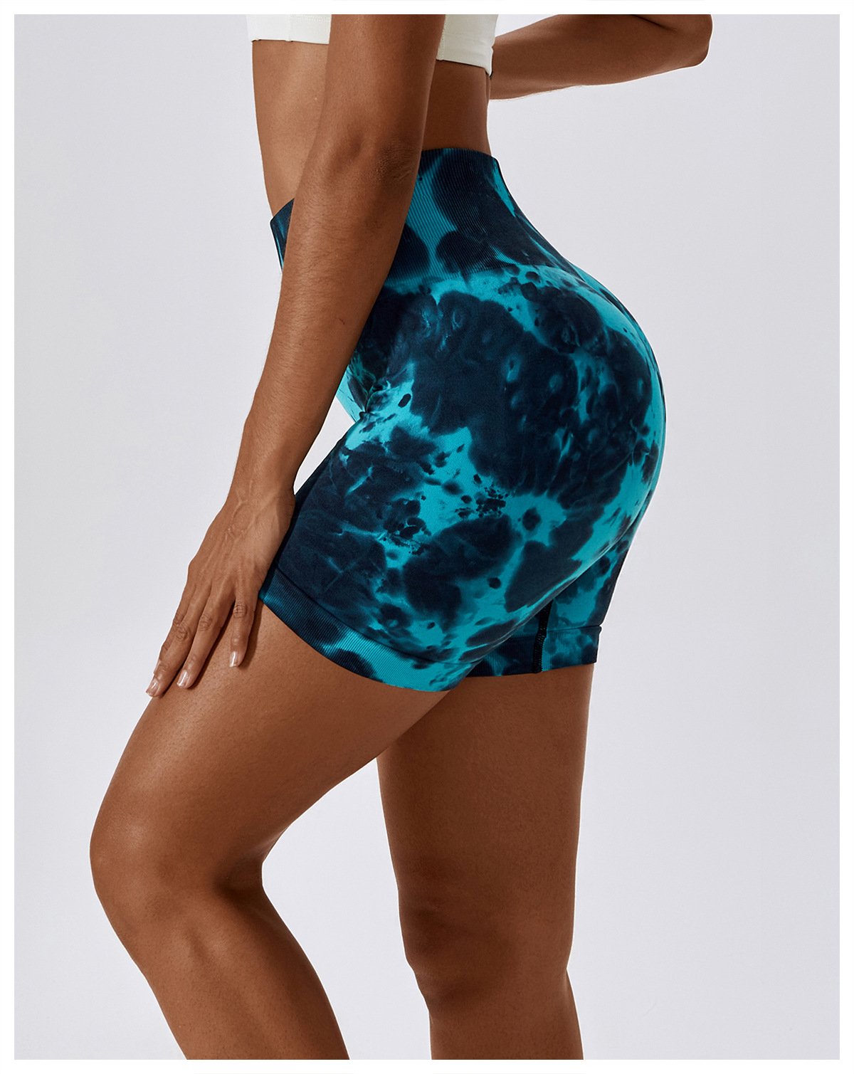 European And American Tie-Dye Seamless Yoga Shorts High Waist Hip-lifting Fitness Pants Belly Tight Sports Shorts Women's 7356