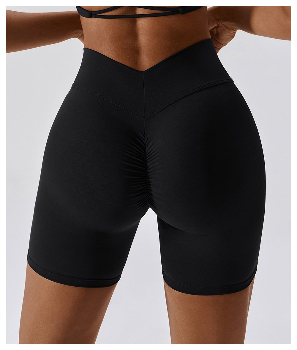 European And American Naked Tight Yoga Shorts Women's High Waist Hip-lifting Fitness Pants Running Tight Sports Shorts 8233