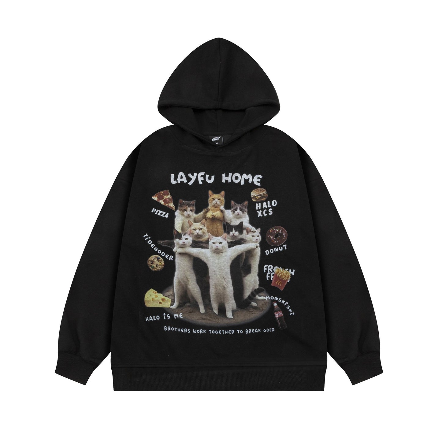 American Style Creative Fun Kuso Cat Hooded Sweater Oversize Loose Casual Top For Couple