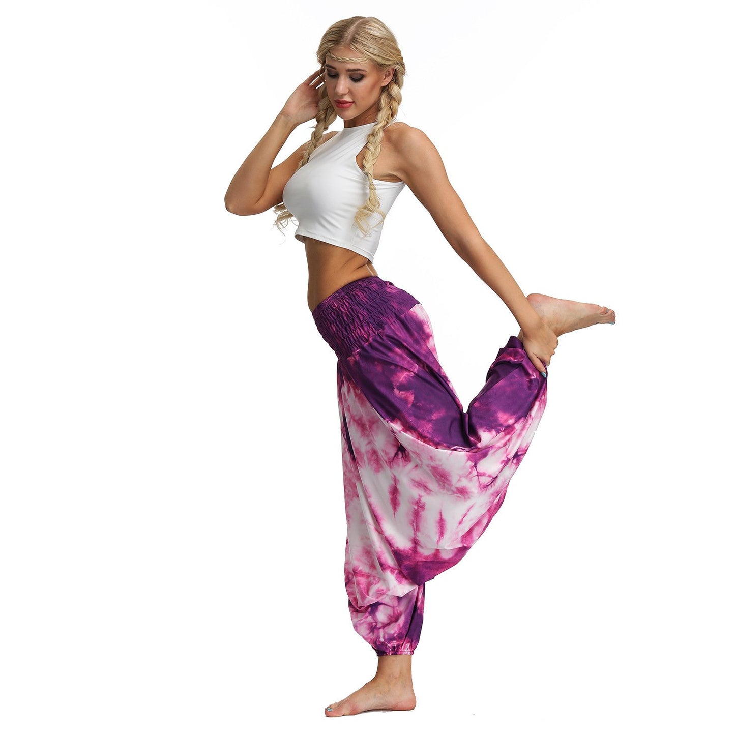 Amazon Explosions Tie-Dye Digital Printing Women's Sports Yoga Pants Large Size Loose Crotch Lantern Dance Pants